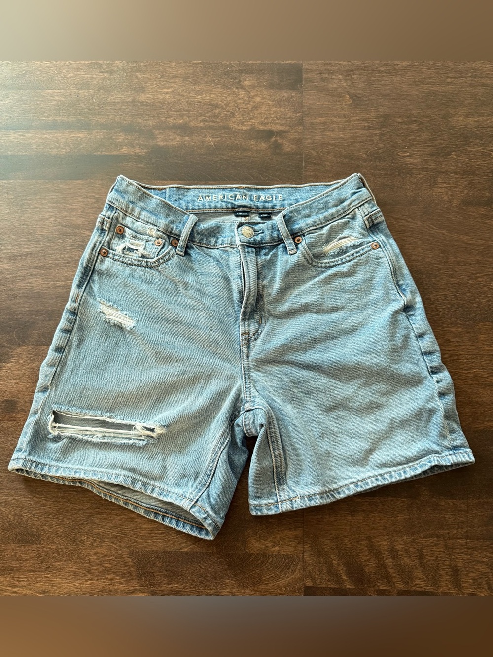 American Eagle Outfitters Light Blue Distressed Denim Bermuda Shorts
